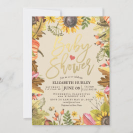 Löven Pumpkin-solblommor för babyvisningsprogramme Inbjudningar