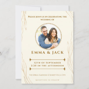 Löven Rustic Guld stil Script Photo elegant Inbjudningar
