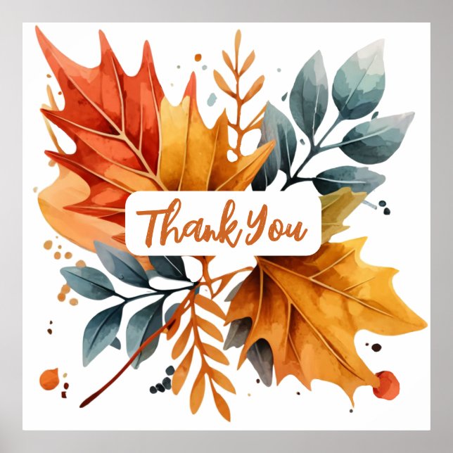 Löven Watercolor Autumn Fall Färg Poster (Framsidan)