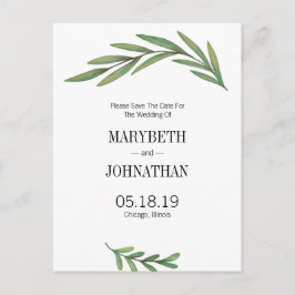 Löven Watercolor Greenery sparar vykortet för datu Meddelande Vykort