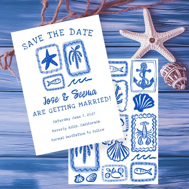 LoveNote från Sea Beach Hand-Drawn Cute Anpassning Spara Datumet (LoveNote from the Sea Beach Hand-Drawn Cute Custom Save The Date Card
)