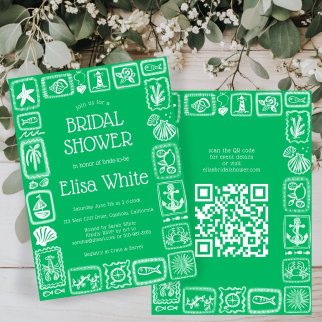 LoveNotes från Sea Modern ANPASSNINGSBAR QR-Möhipp Inbjudningar (LoveNotes from Sea Modern CUSTOM QR Bridal Shower Invitation
)