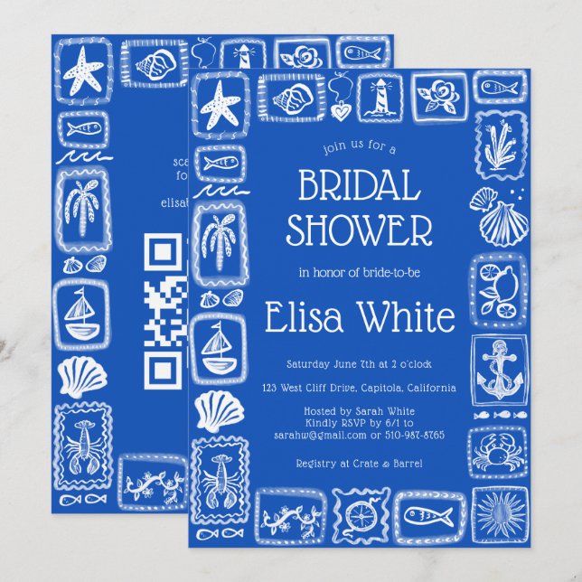 LoveNotes från Sea Modern ANPASSNINGSBAR QR-Möhipp Inbjudningar (Fram/baksida)