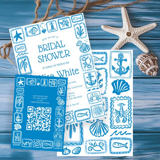 LoveNotes från Sea Modern ANPASSNINGSBAR QR-Möhipp Tilläggskort (Love Notes from the Sea Modern Preppy Beachy CUSTOM QR Bridal Shower Enclosure Card
)