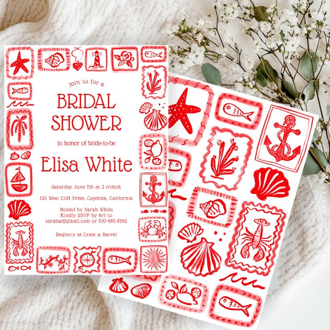 LoveNotes från Sea Möhippa Modern ANPASSNINGSBAR Inbjudningar (LoveNotes from the Sea Bridal Shower Modern CUSTOM Invitation
)