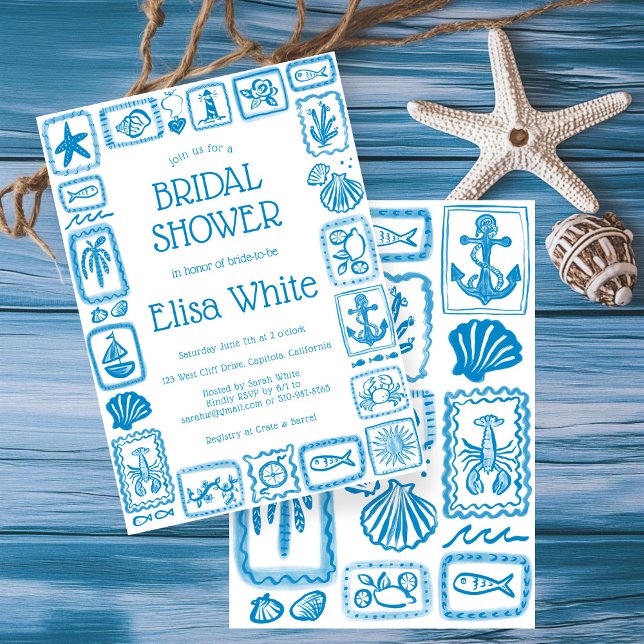 LoveNotes från Sea Möhippa Modern ANPASSNINGSBAR Inbjudningar (Postcards from the Sea Bridal Shower Modern CUSTOM Bridal Shower INVITATION
)