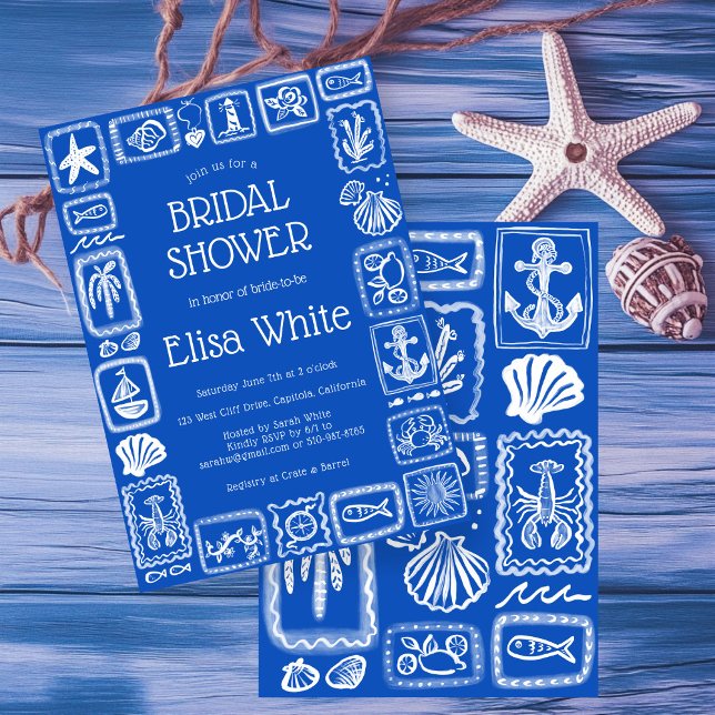 LoveNotes från Sea Möhippa Modern ANPASSNINGSBAR Inbjudningar (Love Notes from the Sea Bridal Shower Modern Blue White Preppy Cute CUSTOM Invitation
)