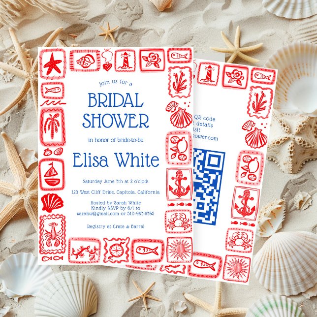 LoveNotes från Sea Möhippa Modern ANPASSNINGSBAR Q Inbjudningar (LoveNotes from Sea Bridal Shower Modern CUSTOM QR Invitation
)