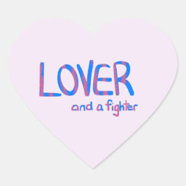 Lover and a fighter in blue and pink hjärtformat klistermärke