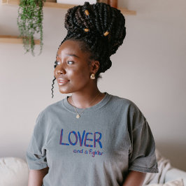 Lover and a fighter in blue and pink t shirt
