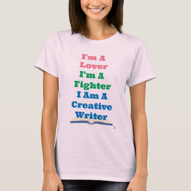 Lover Fighter Creative Writer Epic Author Slogan T Shirt (Framsida)