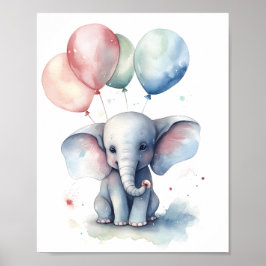 Lover Watercolor Illustration Cute Elephant Poster