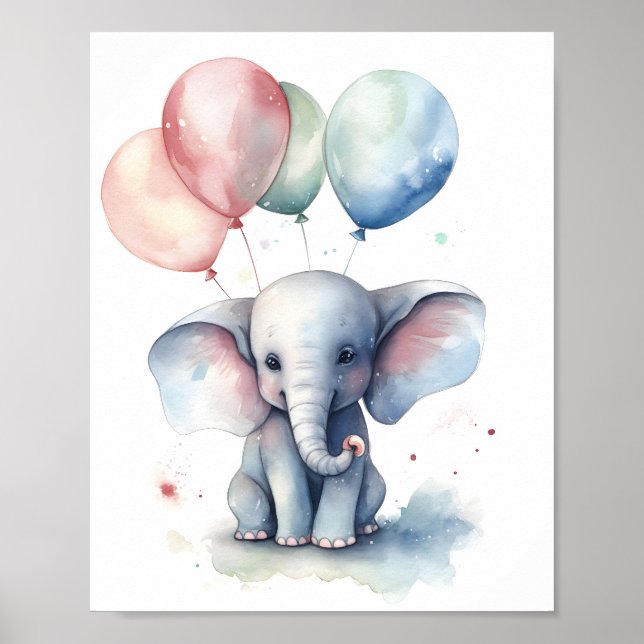 Lover Watercolor Illustration Cute Elephant Poster (Framsidan)