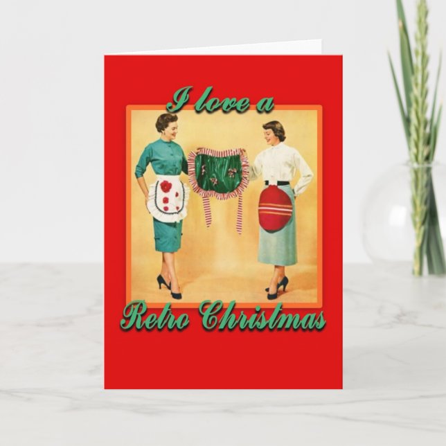 LoveRetroChristmasLadiesAprons-Hälsningskort Helgkort (Framsida)