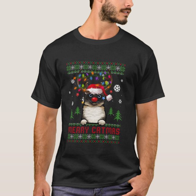 Lovers Cute Birman Catmas God jul T Shirt (Framsida)