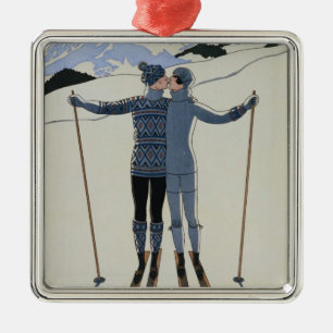 <Lovers in the Snow> vid Georges Barbier Julgransprydnad Metall