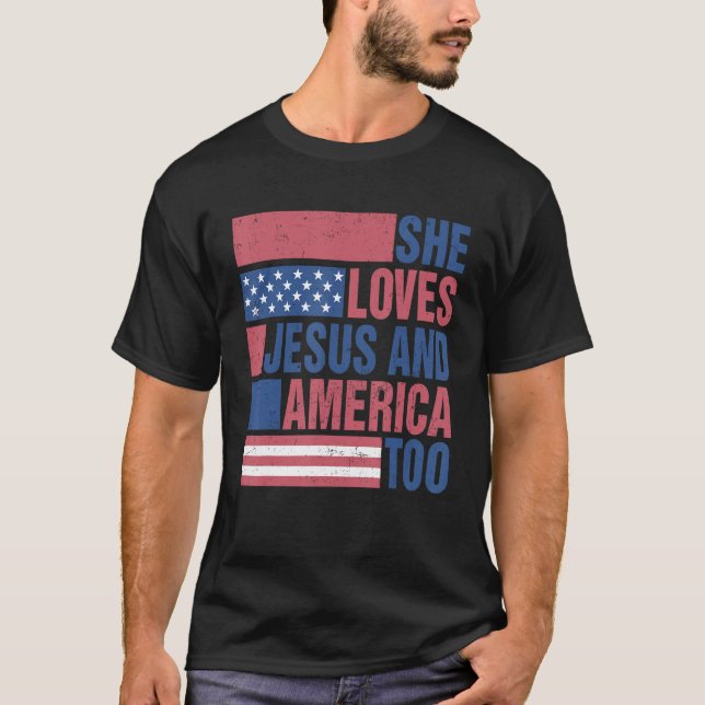 Loves Jesus And America Too Retro 4th of July Prou T Shirt (Framsida)