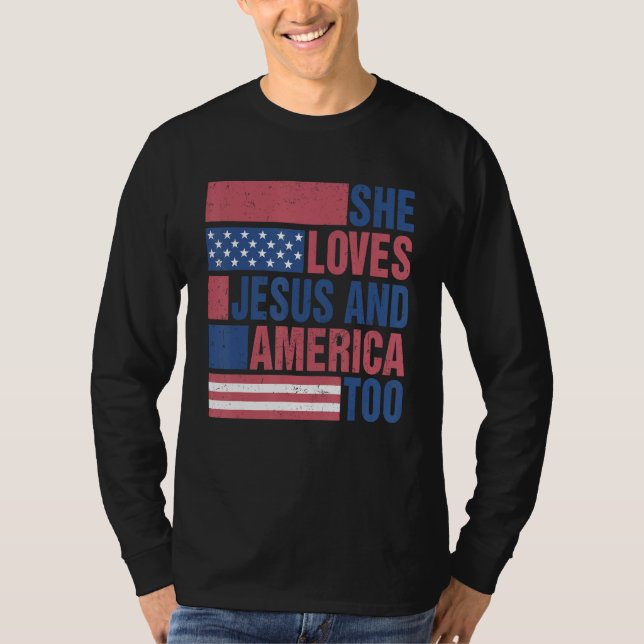 Loves Jesus And America Too Retro 4th of July Prou T Shirt (Framsida)