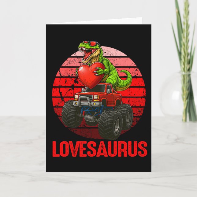 Lovesaurus Dinosaur Monster Truck Alla hjärtans da Kort (Framsida)