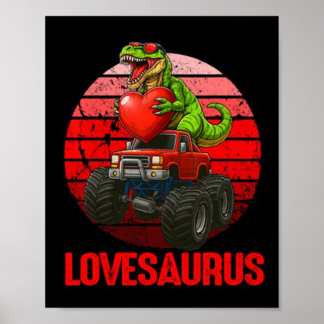 Lovesaurus Dinosaur Monster Truck Alla hjärtans da Poster (Framsidan)