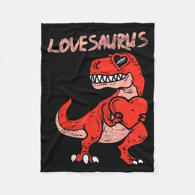 Lovesaurus Trex Dinosaur Heart Cute Valentines Day Fleecefilt (Framsidan)