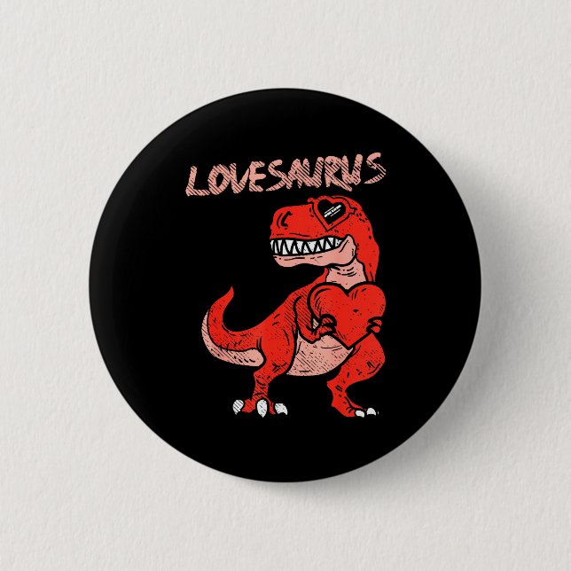 Lovesaurus Trex Dinosaur Heart Cute Valentines Day Knapp (Framsida)