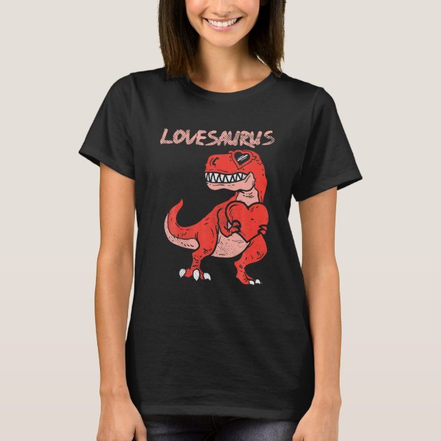 Lovesaurus Trex Dinosaur Heart Cute Valentines day T Shirt (Framsida)