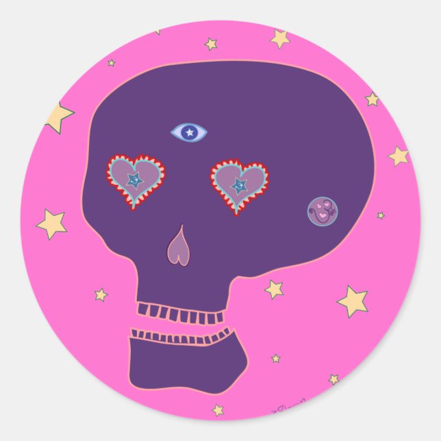 LoveSkull Sticker Runt Klistermärke (Framsida)
