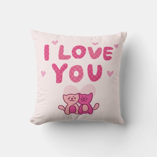 Lovey Dovey Cat Pillow - Cute Couple Pillow Kudde (Framsida)