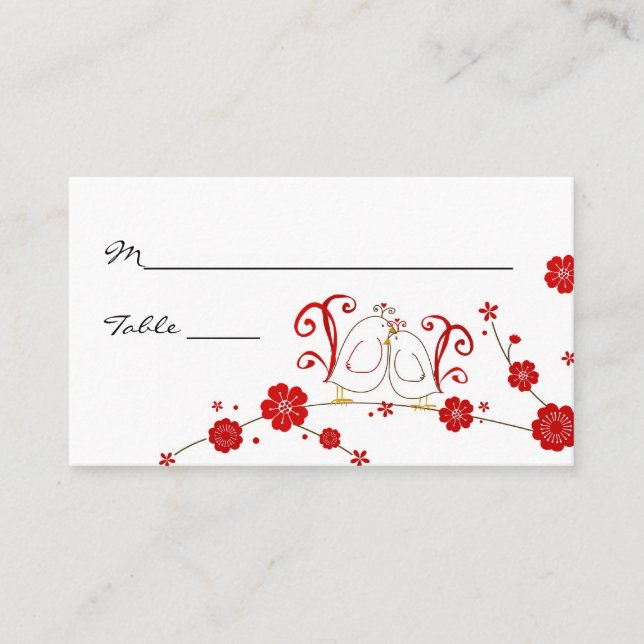 Lovfåglar och Blommar för körsbär Placeringskort (Framsida)