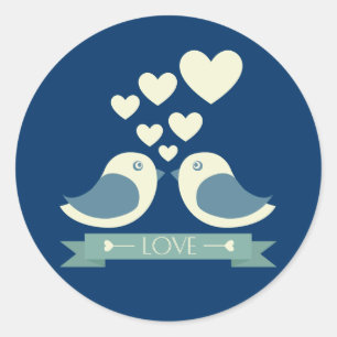 Lovfåglar och Hearts Blue Kärlek Sticker/Seal Runt Klistermärke