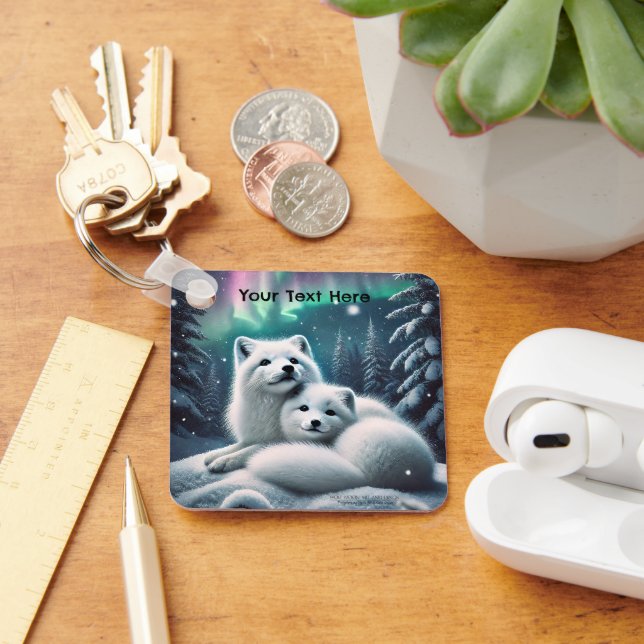 Loving Arktiska rävar, Snöskog i norra Ljus Nyckelring (Skrivbord)