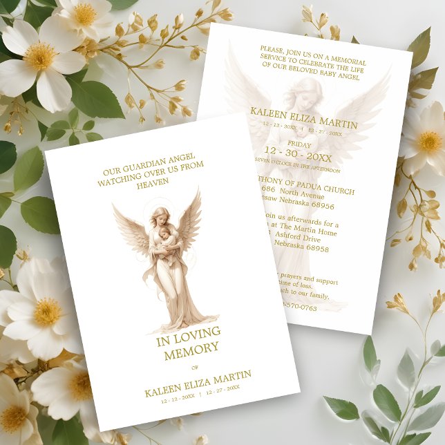 Loving Baby Guardian Angel Memorial Funeral Inbjudningar (Loving Baby Guardian Angel Memorial Tribute Funeral Invitation Card.)