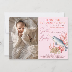 Loving baby Narwhal 1st Birthday Party Investigati Inbjudningar