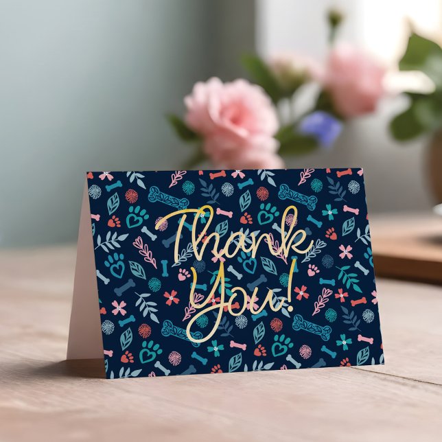 Loving Blommigt & Foliage Pet Paw Print Tack Kort (Loving Floral & Foliage Pet Paw Print Thank You Card)