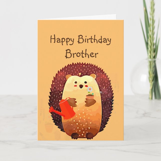 Loving Brother Birthday Cute Hedgehog Animal Kort (Framsida)