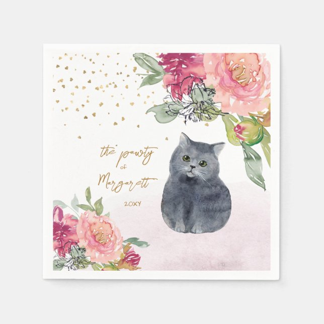 Loving Cat Illustration Grattis på födelsedagen Gi Pappersservett (Framsidan)