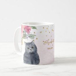 Loving Cat Illustration Guld Glitter Girl Gift Kaffemugg