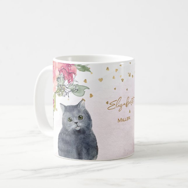 Loving Cat Illustration Guld Glitter Girl Gift Kaffemugg (Framsida vänster)