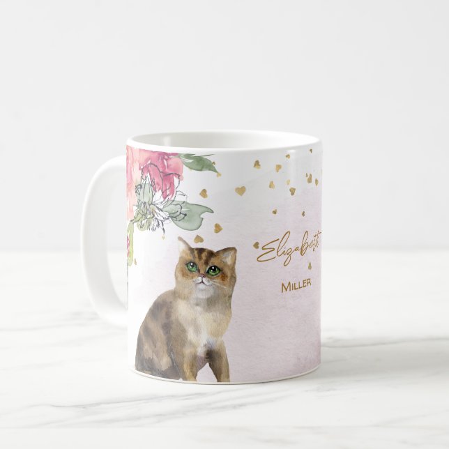 Loving Cat Illustration Guld Glitter Girl Gift Kaffemugg (Framsida vänster)