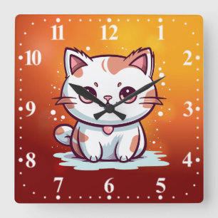 Loving Cat Kawaii Stil Clipart-47758 Fyrkantig Klocka