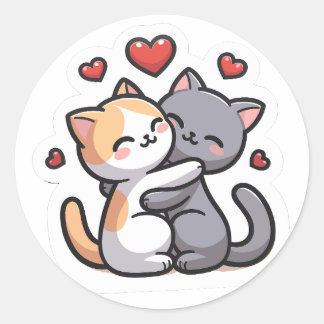 Loving Cats in Embrace Runt Klistermärke