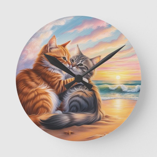 Loving Cats Rund Klocka (Framsida)