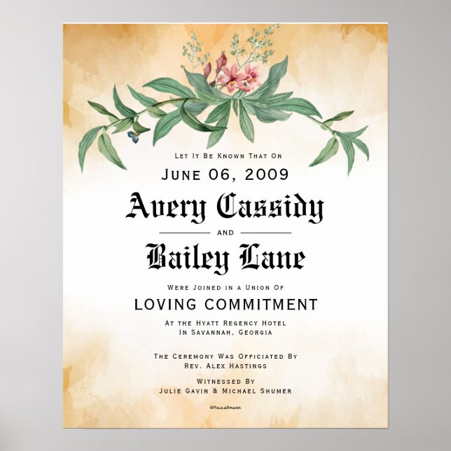 Loving Commement ♥ Bröllop Certificate Poster (Framsidan)