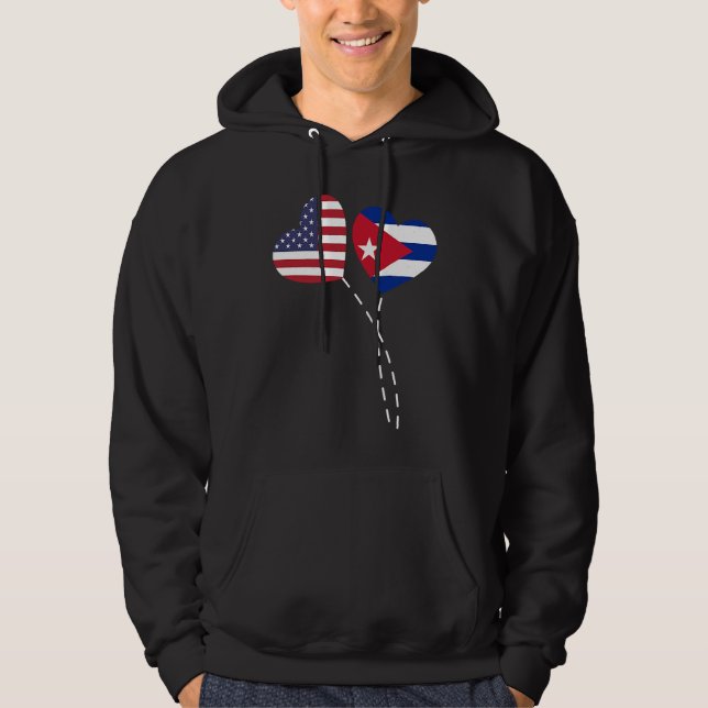 Loving Cuba USA Flag Heart Cuban Americans Love Hoodie (Framsida)
