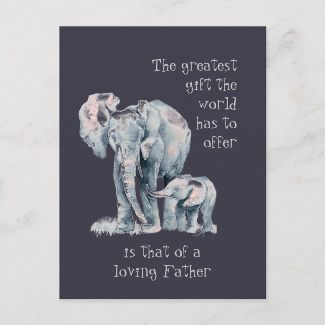 Loving Elephant Far & Baby djur Quote Vykort (Framsida)