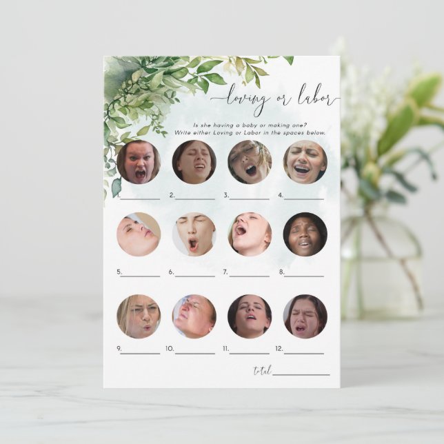 Loving eller Labour Greenery Baby Shower Game Inbjudningar (Stående Fram)