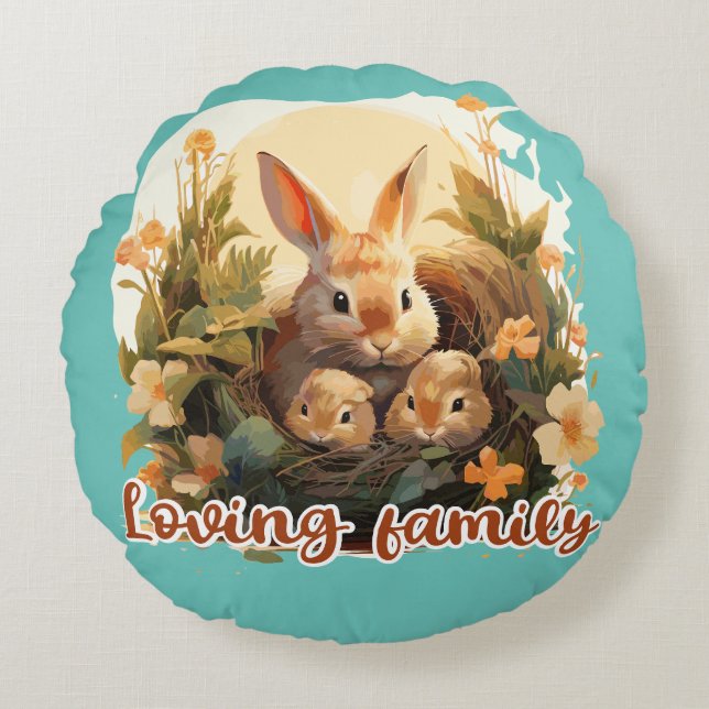 Loving family rund kudde (Framsidan)