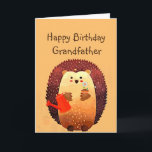 Loving Grandfather Birthday Cute Hedgehog Animal Kort<br><div class="desc">Grattis på födelsedagen till min älskande farfar med en söt liten tecknad  hedgehog som håller en bukett med blommor och en vattenburk. Underbart födelsedagskort för alla som kärlek Hedgehogs</div>