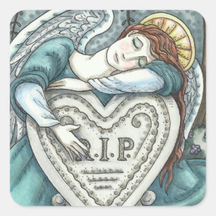 LOVING GUARDIAN ANGEL, CEMETERY MOURNING ART RIP FYRKANTIGT KLISTERMÄRKE